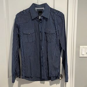 7Diamonds, Blue White Mens Dress Shirt, Size L